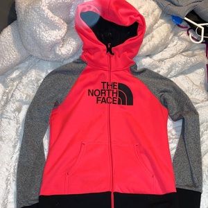 The north face neon pink gray and black sweater
